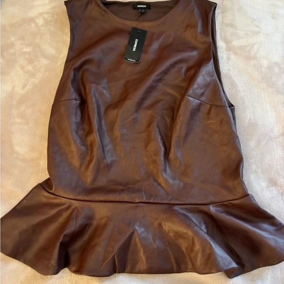 Express Chocolate Faux Leather Peplum Blouse - Picture 1 of 3